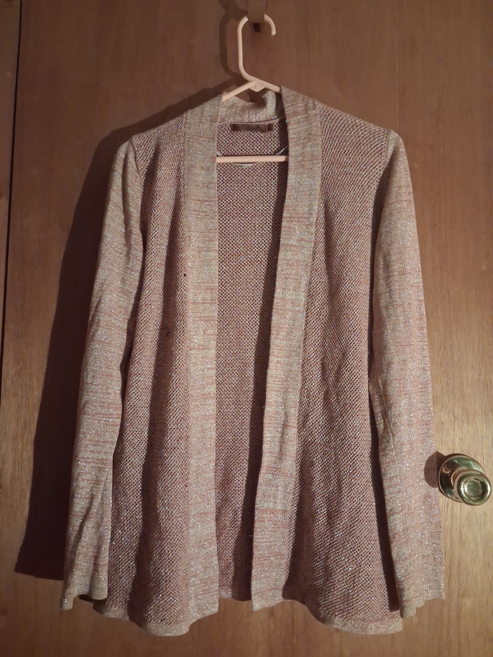 Belldini Metallic Taupe Open-Front Cardigan